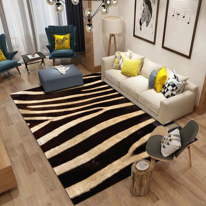 Modern Living Room Rug in Black and Orange Animal Giraffe Tiger Leopard Print Rug Polyester Non-Slip Area Rug
