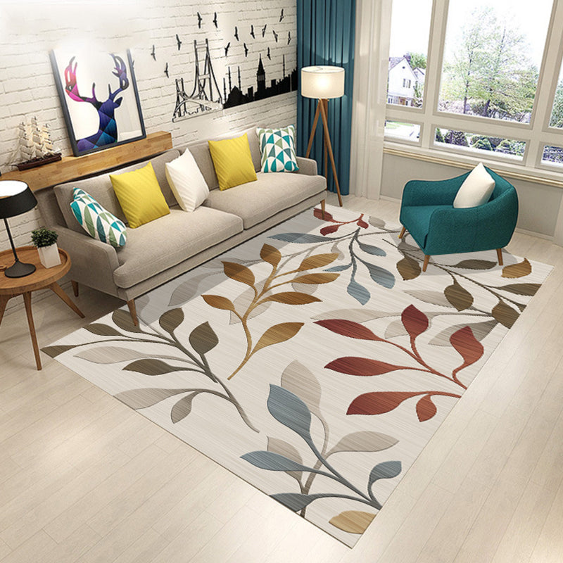 Scandinavian Modern Rug in Black and Blue Botanical Leaf Floral Pattern Rug Polyester Pet Friendly Carpet for Home Decor