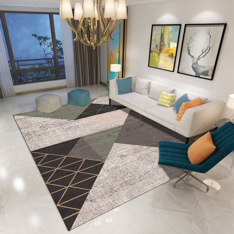 Modern Living Room Rug in Blue and Brown Color Block Irregular Shape Print Rug Polyester Pet Friendly Area Rug