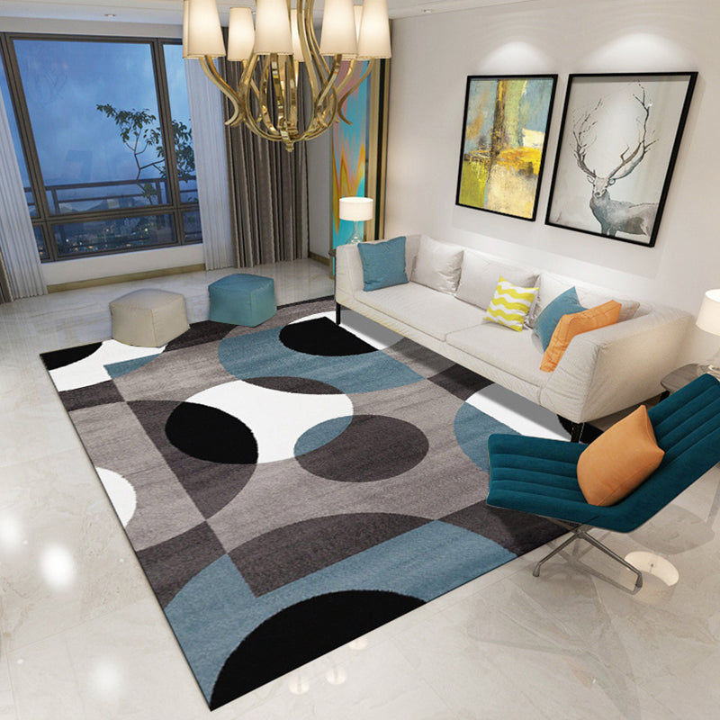 Modern Living Room Rug in Blue and Brown Color Block Irregular Shape Print Rug Polyester Pet Friendly Area Rug