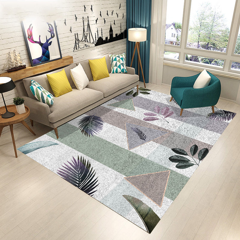 Blue and Brown Bedroom Rug Modern Botanical Flower Leaf Pattern Area Rug Polyester Pet Friendly Carpet