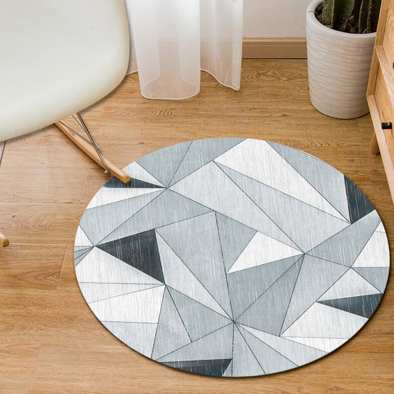 Minimalist Modern Rug in Grey and Blue Geometry Diamond Triangle Pattern Rug Polyester Non-Slip Carpet for Home Decor