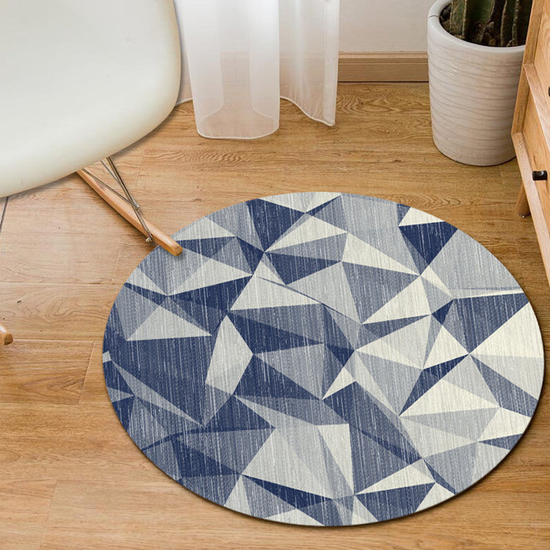 Minimalist Modern Rug in Grey and Blue Geometry Diamond Triangle Pattern Rug Polyester Non-Slip Carpet for Home Decor