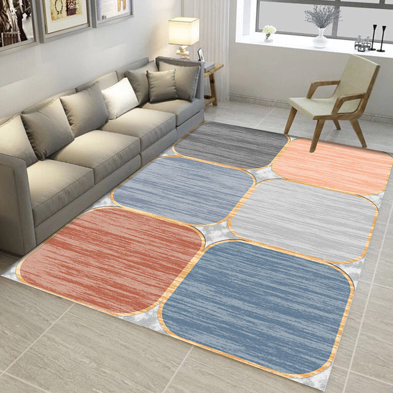 Pink and Brown Bedroom Rug Modern Colorblock Geometric Pattern Area Rug Polyester Stain-Resistant Carpet