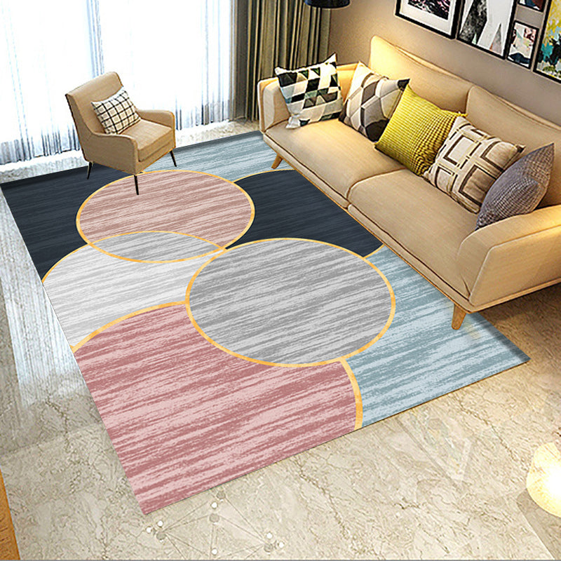 Pink and Brown Bedroom Rug Modern Colorblock Geometric Pattern Area Rug Polyester Stain-Resistant Carpet
