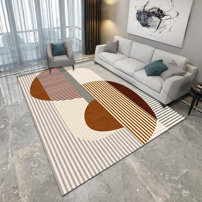 Pink and Brown Bedroom Rug Modern Colorblock Geometric Pattern Area Rug Polyester Stain-Resistant Carpet