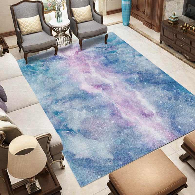 Purple and Blue Bedroom Rug Modern Galaxy Pattern Area Rug Polyester Stain-Resistant Carpet