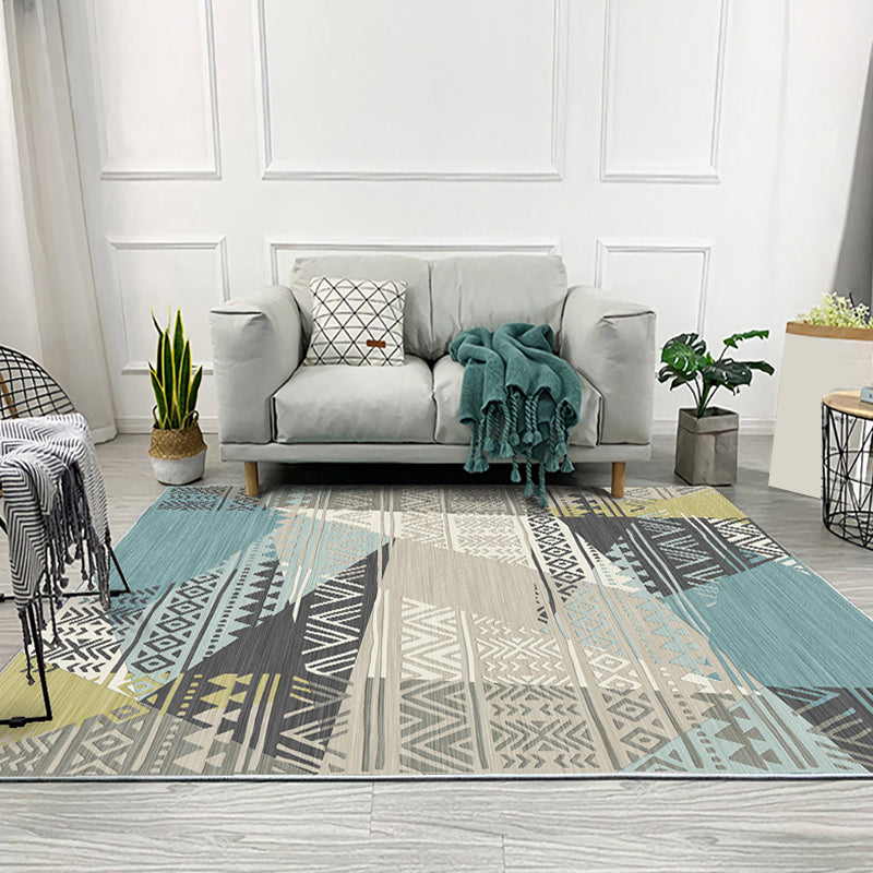 Multicolor Geometric Pattern Rug Polyester Simple Rug Washable Pet Friendly Carpet Area Rug for Living Room