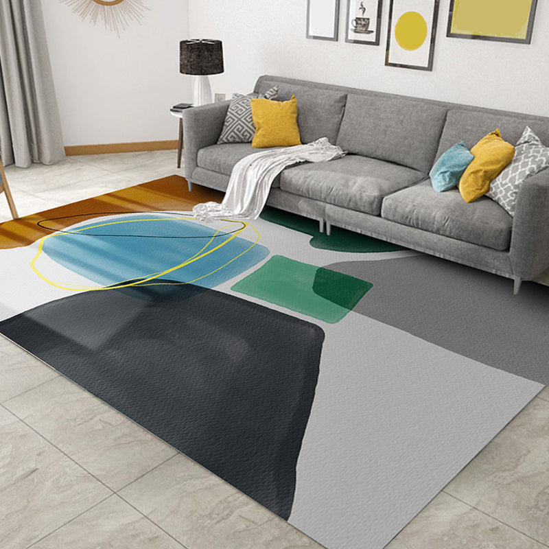 Multicolor Geometric Pattern Rug Polyester Simple Rug Washable Pet Friendly Carpet Area Rug for Living Room