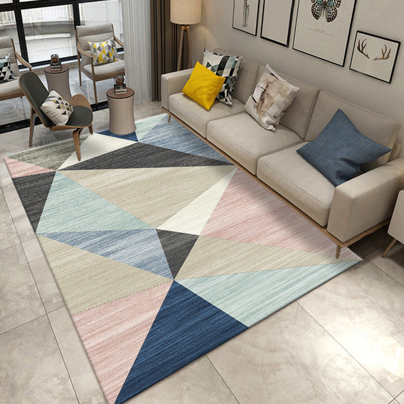 Unique Colorblock Geometric Pattern Rug Polyester Modernist Rug Pet Friendly Anti-Slip Backing Area Rug for Living Room