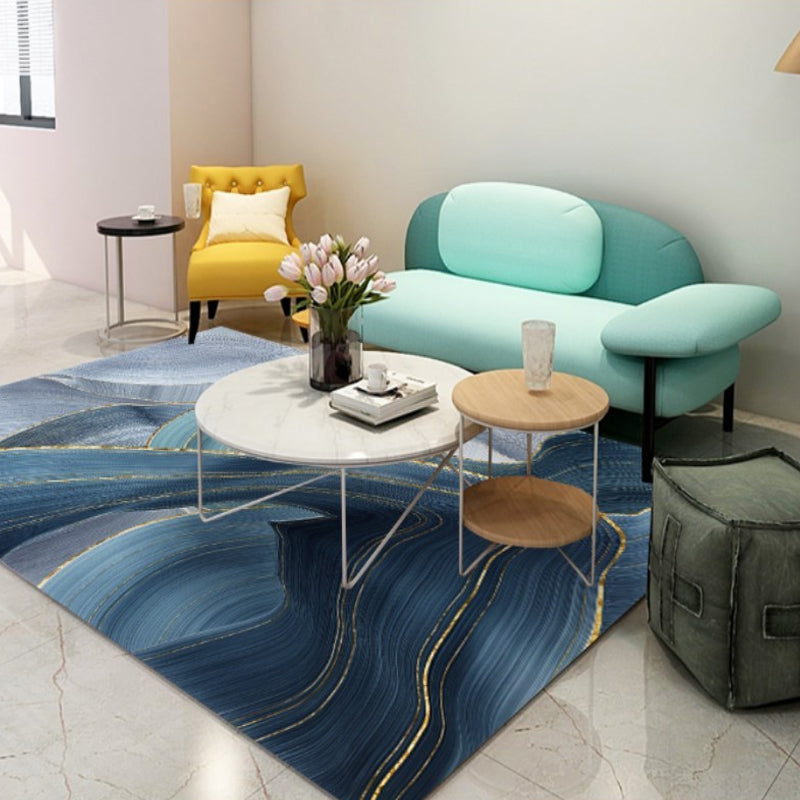 Contemporary Living Room Rug Green Multicolor Abstract Rug Polyester Washable Anti-Slip Pet Friendly Area Rug