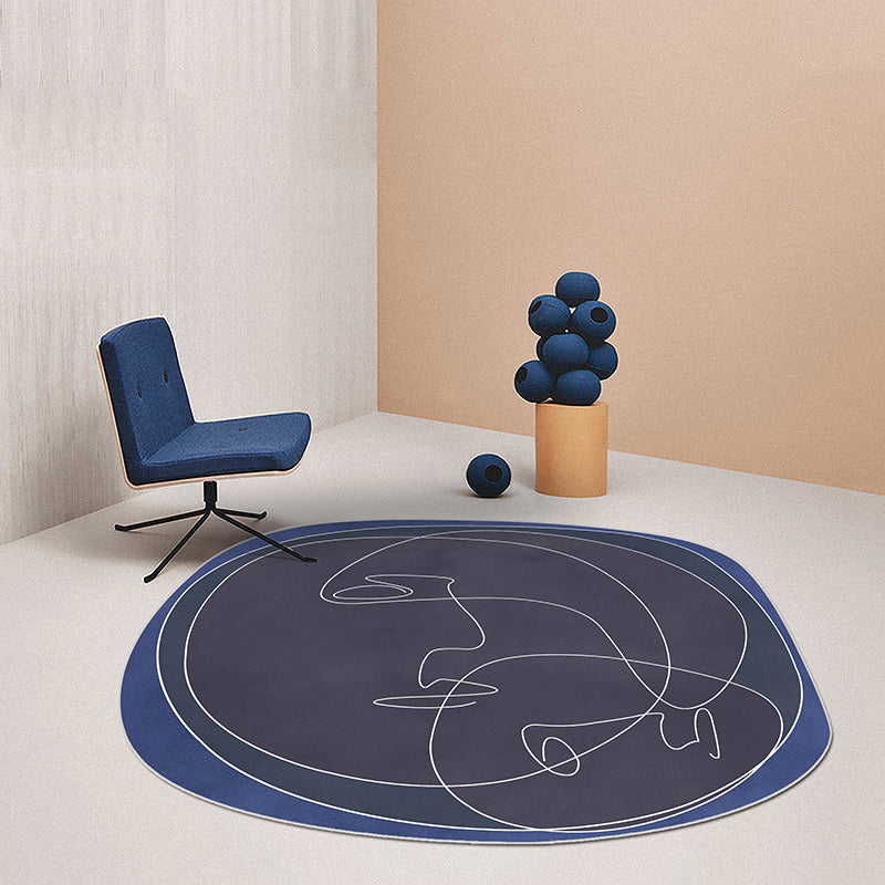 Black and Orange Irregular Rug Bedroom Novelty Abstract Hand-painted Pattern Area Rug Polyester Machine Washable Carpet