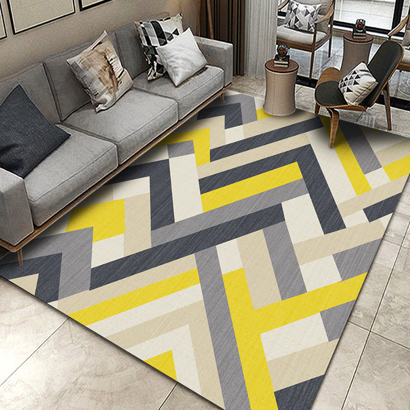 Modern Geometric Pattern Rug with Stripe Multicolor Polyester Rug Washable Non-Slip Pet Friendly Carpet for Living Room