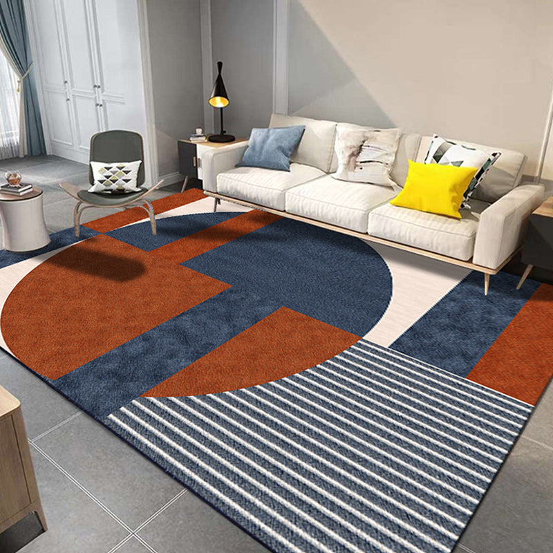 Modern Geometric Pattern Rug with Stripe Multicolor Polyester Rug Washable Non-Slip Pet Friendly Carpet for Living Room