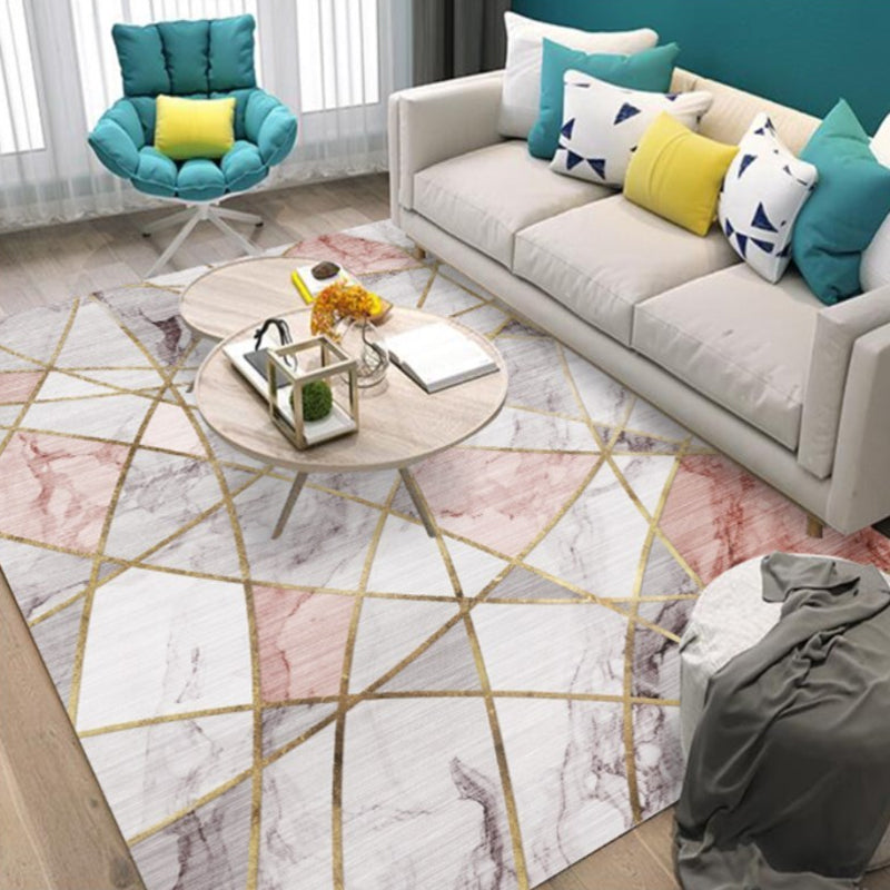 Nordic Geometric Pattern Rug Polyester Modernist Rug Pet Friendly Anti-Slip Backing Area Rug for Living Room