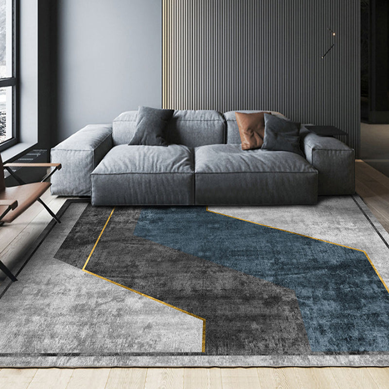 Contemporary Colorblock Rug Blue Polyester Rug Anti-Slip Backing Pet Friendly Area Rug for Living Room