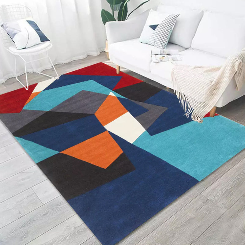 Alfombra de sala de estar multicolor Bloque Geométrico Patrón de geométrica Rug poliéster lavable anti-deslizamiento alfombra de área para mascotas
