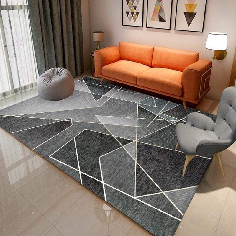 Contemporary Living Room Rug Colorblock Geometric Pattern Rug Polyester Washable Anti-Slip Pet Friendly Area Rug