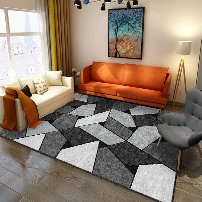 Contemporary Living Room Rug Colorblock Geometric Pattern Rug Polyester Washable Anti-Slip Pet Friendly Area Rug