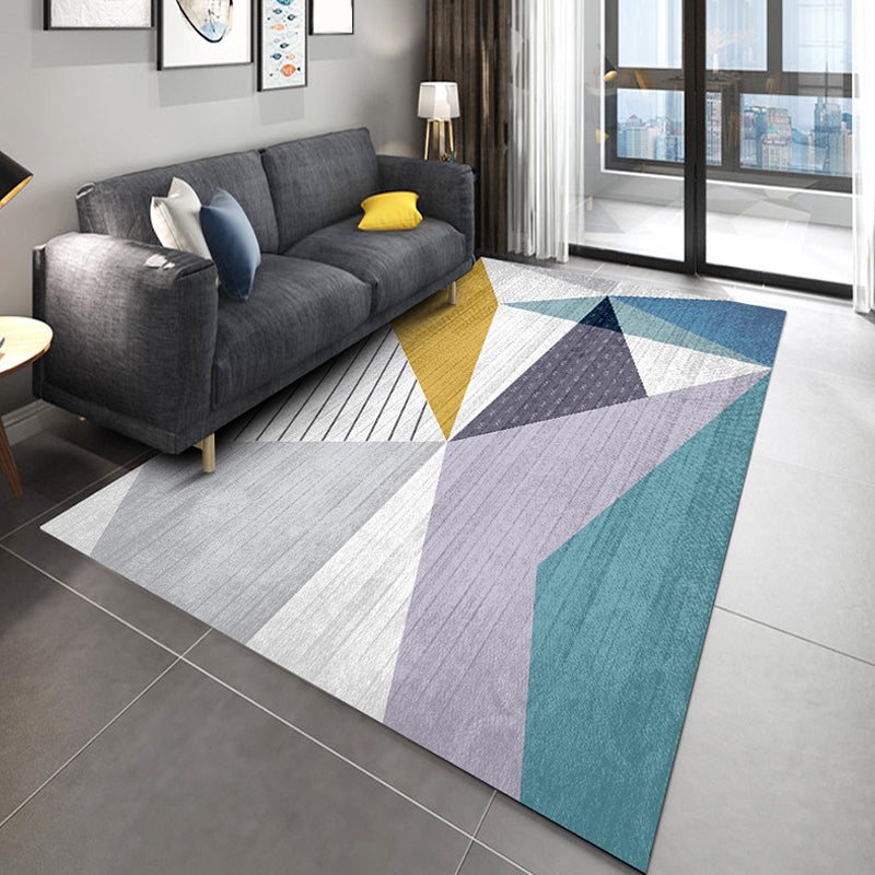 Contemporary Living Room Rug Colorblock Geometric Pattern Rug Polyester Washable Anti-Slip Pet Friendly Area Rug