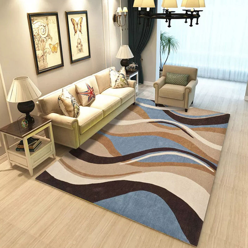 Fancy Colorblock Geometric Pattern Rug with Swirl Stripe Polyester Nordic Rug Pet Friendly Anti-Slip Backing Area Rug for Living Room