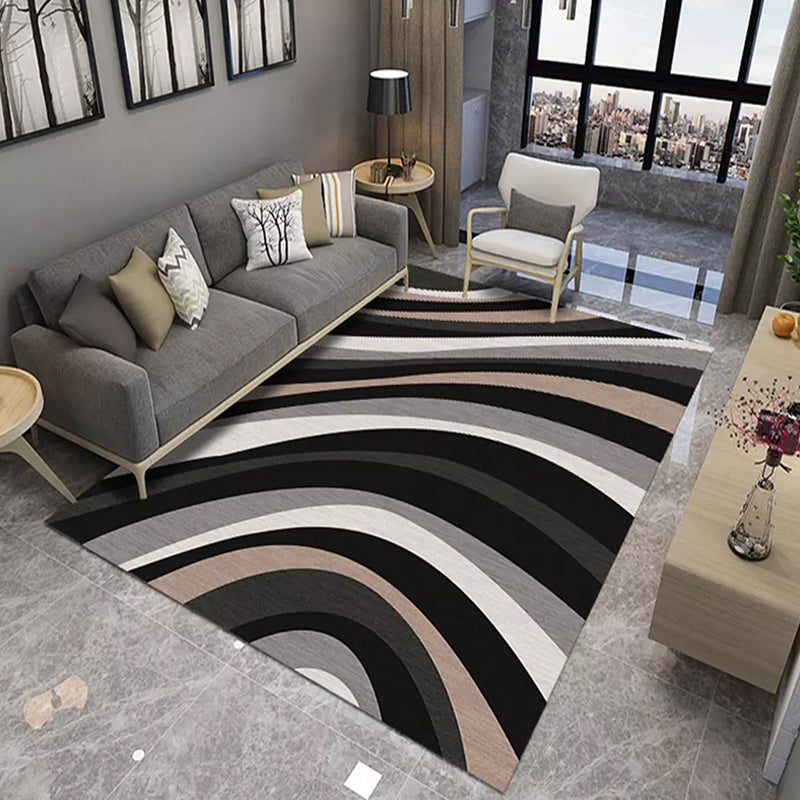 Fancy Colorblock Geometric Pattern Rug with Swirl Stripe Polyester Nordic Rug Pet Friendly Anti-Slip Backing Area Rug for Living Room