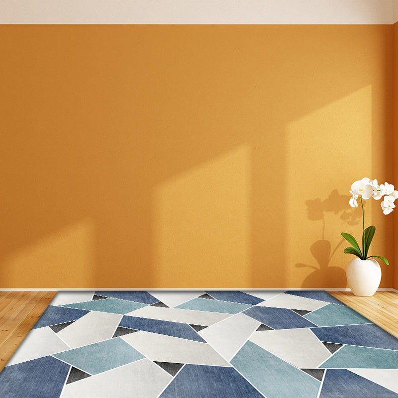 Unique Geometric Pattern Rug Blue and Green Modern Rug Polyester Washable Pet Friendly Anti-Slip Carpet for Living Room