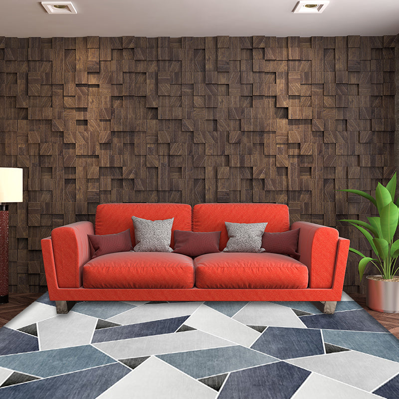 Unique Geometric Pattern Rug Blue and Green Modern Rug Polyester Washable Pet Friendly Anti-Slip Carpet for Living Room