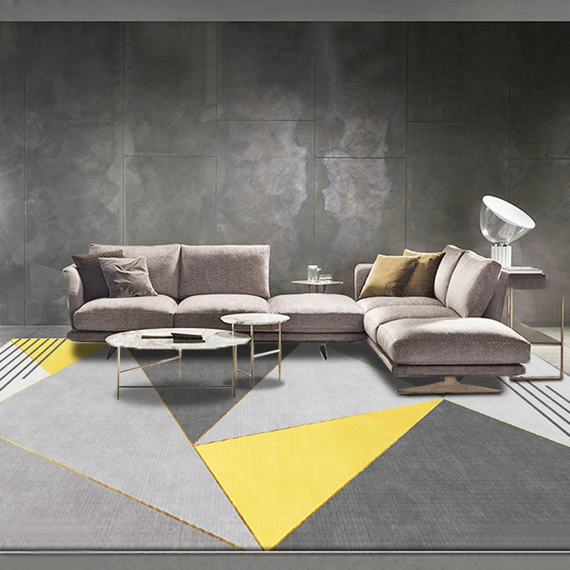 Novelty Geometric Pattern Rug Yellow and Grey Modern Rug Polyester Washable Pet Friendly Anti-Slip Carpet for Living Room