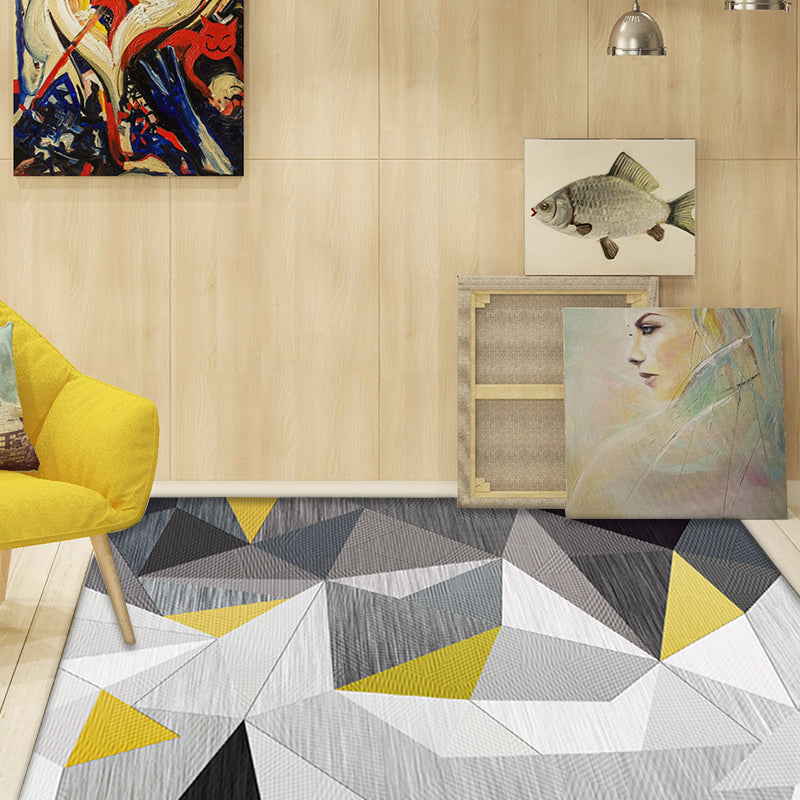 Nordic Geometric Pattern Rug with Stripe Black and Grey Casual Rug Polyester Pet Friendly Washable Area Rug for Living Room