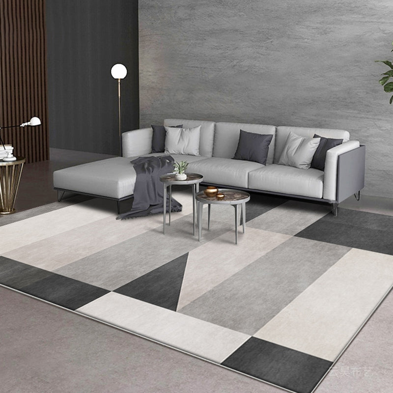 Nordic Geometric Pattern Rug Grey and Black Contemporary Rug Polyester Washable Pet Friendly Anti-Slip Carpet for Living Room