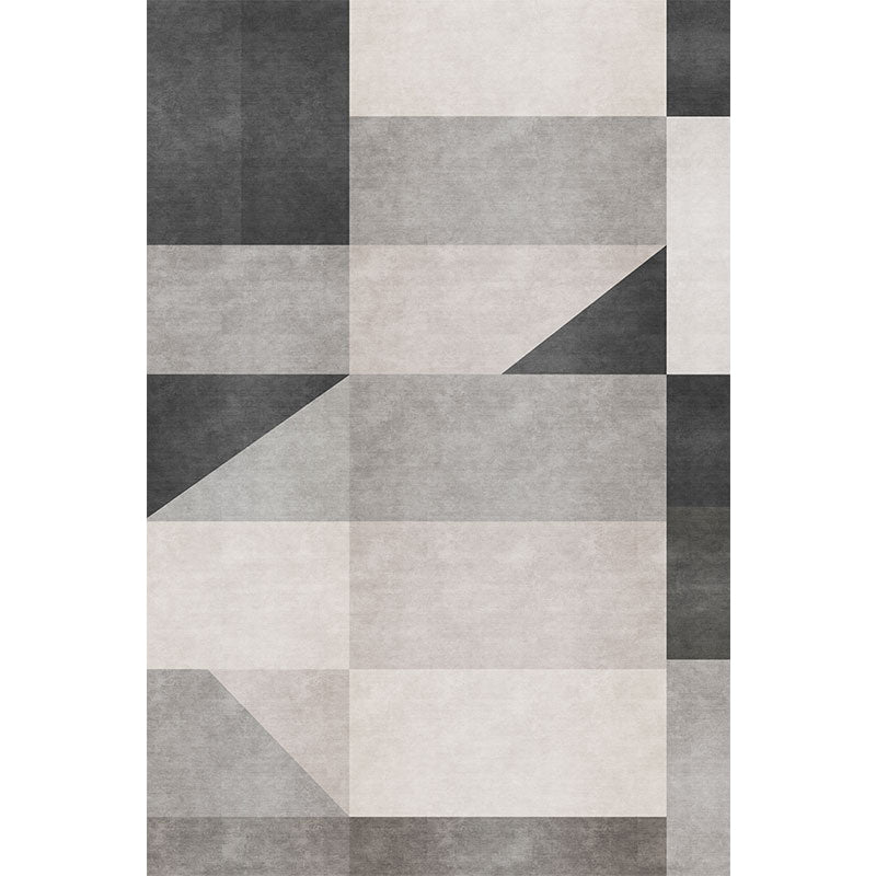 Nordic Geometric Pattern Rug Grey and Black Contemporary Rug Polyester Washable Pet Friendly Anti-Slip Carpet for Living Room