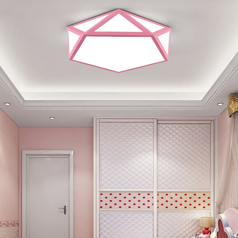 Acrylic Pentagon Ceiling Light Kid Bedroom Macaron Loft Ceiling Mount Light with Metal Guard