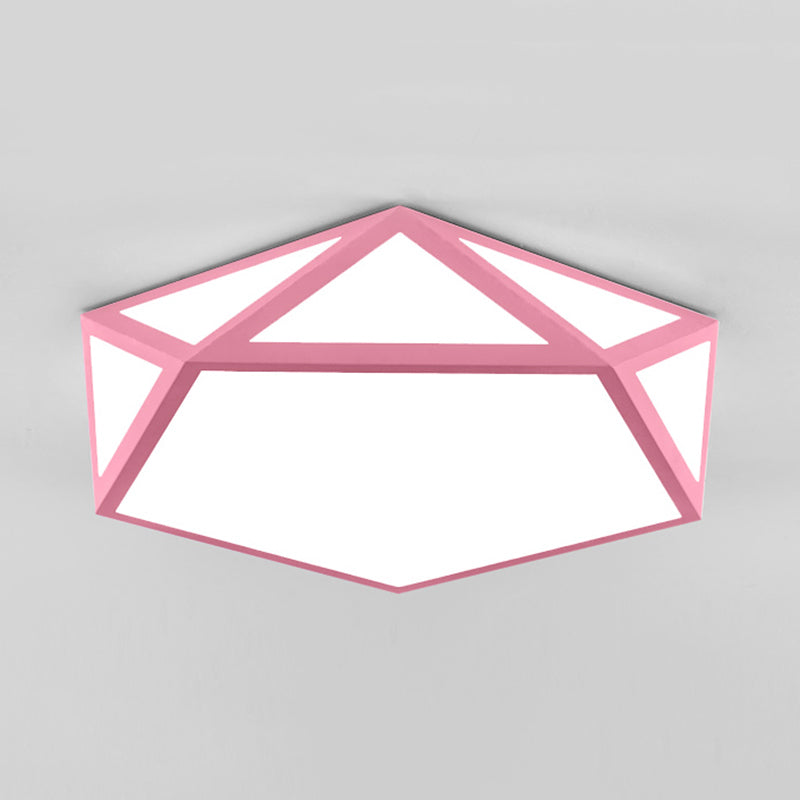 Acrylic Pentagon Ceiling Light Kid Bedroom Macaron Loft Ceiling Mount Light with Metal Guard
