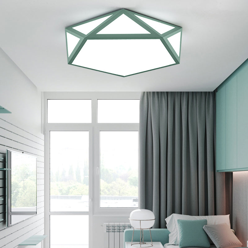 Acrylic Pentagon Ceiling Light Kid Bedroom Macaron Loft Ceiling Mount Light with Metal Guard