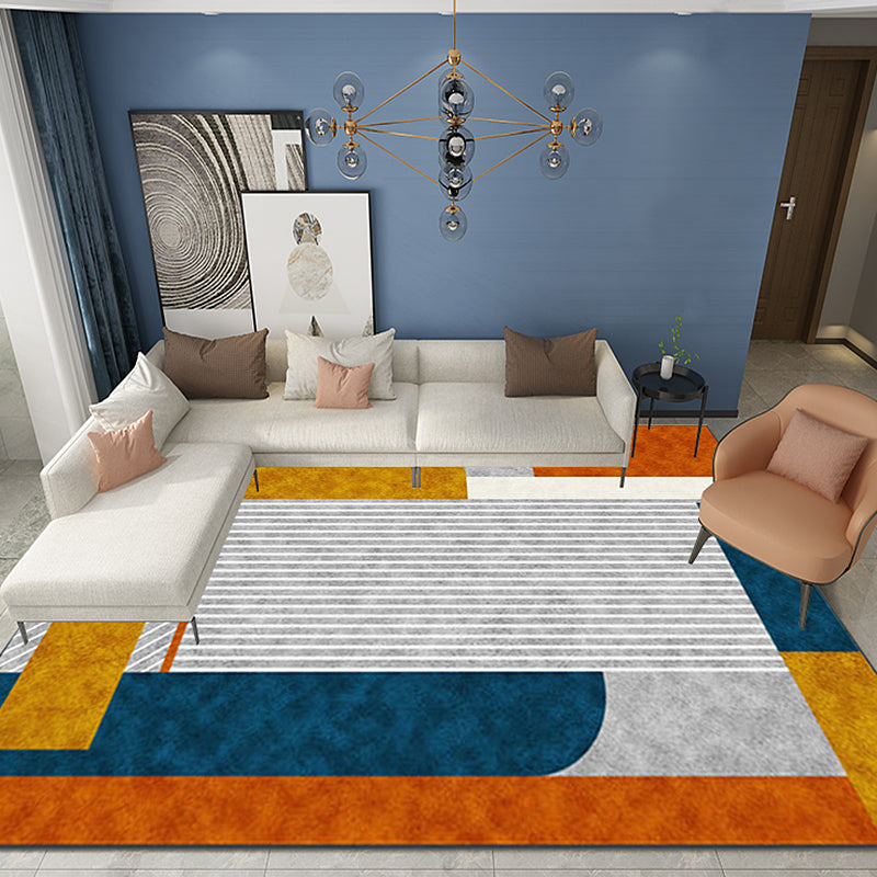 Modern Striped Pattern Rug Multicolor Polyester Rug Washable Non-Slip Pet Friendly Carpet for Living Room