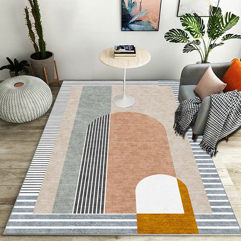Modern Striped Pattern Rug Multicolor Polyester Rug Washable Non-Slip Pet Friendly Carpet for Living Room