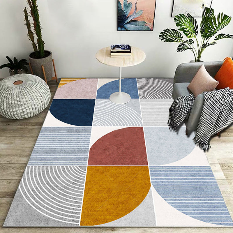 Modern Striped Pattern Rug Multicolor Polyester Rug Washable Non-Slip Pet Friendly Carpet for Living Room