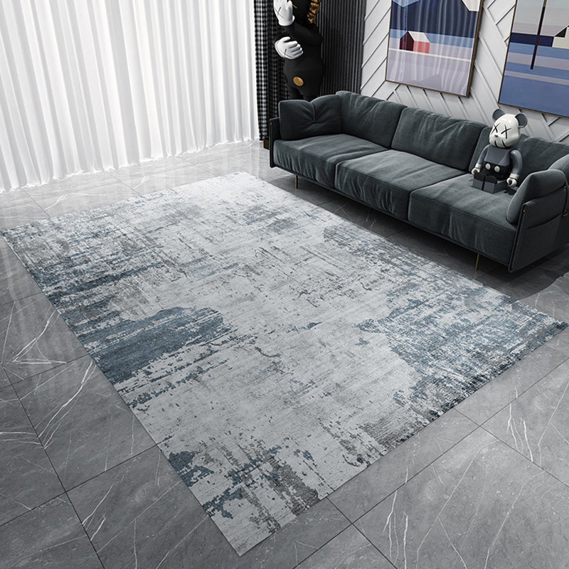 Industrial Abstract Rug Grey and Blue Flannel Rug Washable Pet Friendly Non-Slip Area Rug for Living Room