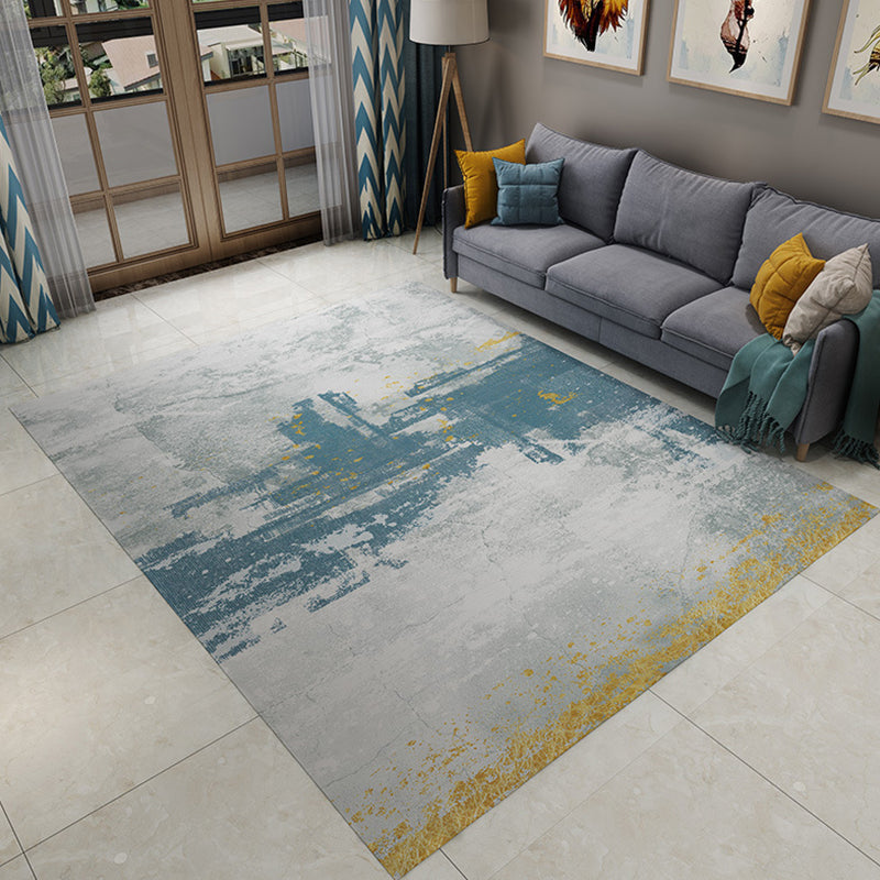 Industrial Abstract Rug Grey and Blue Flannel Rug Washable Pet Friendly Non-Slip Area Rug for Living Room