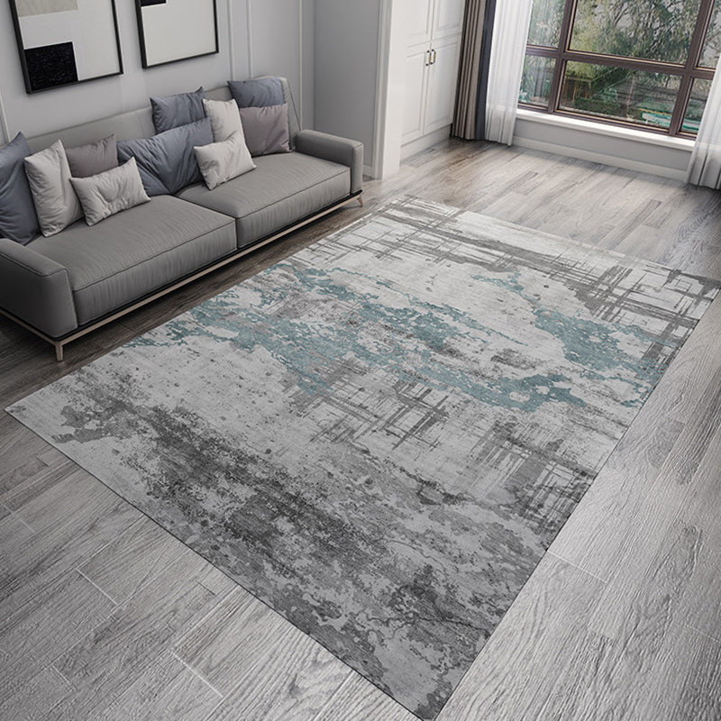 Industrial Abstract Rug Grey and Blue Flannel Rug Washable Pet Friendly Non-Slip Area Rug for Living Room