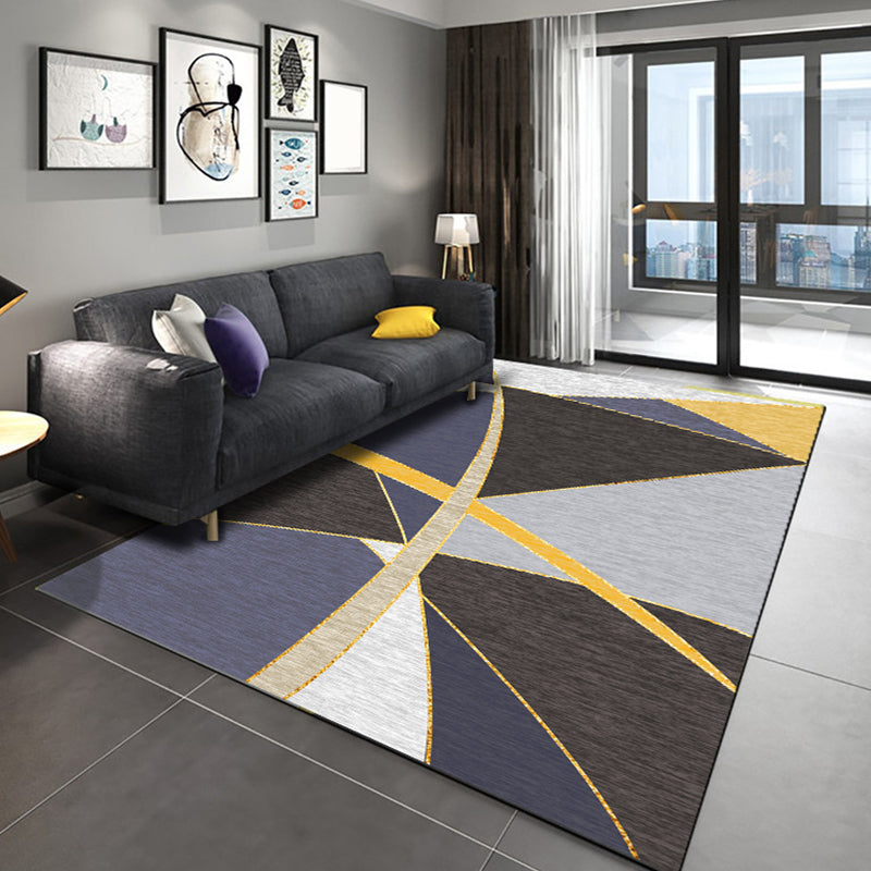 Stylish Colorblock Rug Black and Purple Modern Rug Polyester Washable Pet Friendly Anti-Slip Carpet for Living Room