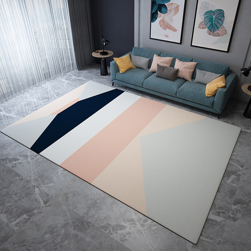 Multicolor Simplicity Rug Flannel Colorblock Rug Pet Friendly Washable Anti-Slip Backing Carpet for Living Room