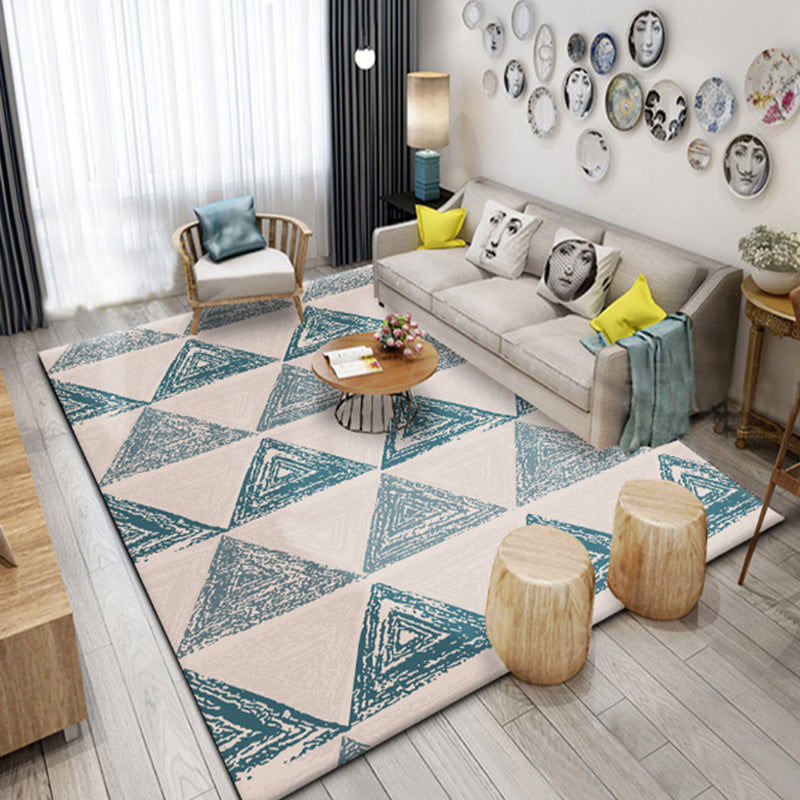 Contemporary Living Room Rug Multicolor Geometric Pattern Rug Polyester Washable Anti-Slip Pet Friendly Area Rug