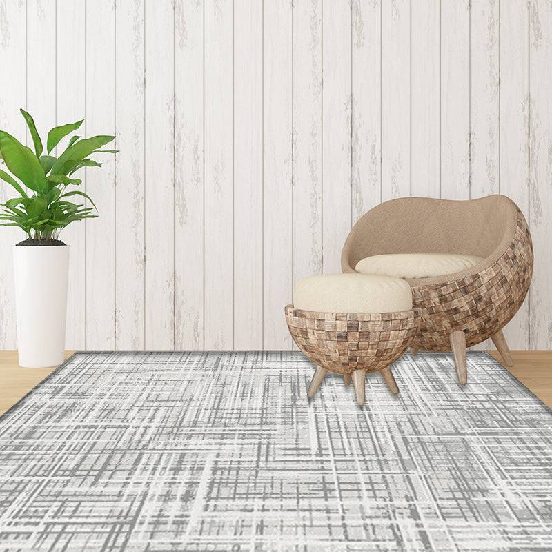 Grey Modernist Rug Polyester Striped Pattern Rug Pet Friendly Washable Anti-Slip Backing Carpet for Living Room