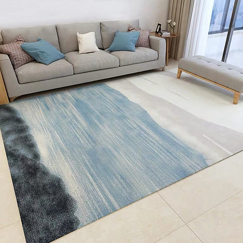 Grey and Blue Modernist Rug Polyester Abstract Rug Pet Friendly Washable Anti-Slip Backing Carpet for Living Room