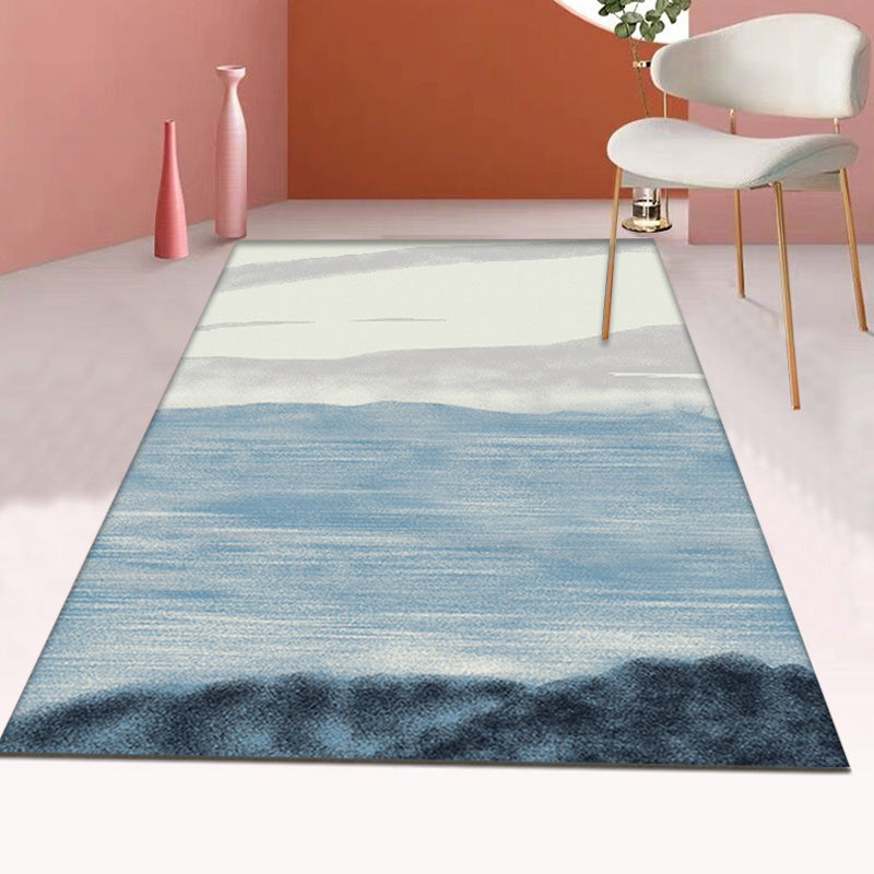 Grey and Blue Modernist Rug Polyester Abstract Rug Pet Friendly Washable Anti-Slip Backing Carpet for Living Room
