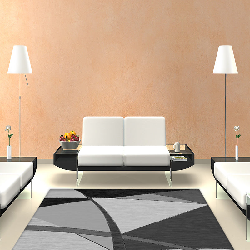 Nieuwheid Geometrisch patroon Tapijtgrijs en zwart polyester Rug wasbaar Pet Friendly Non-Slip Area Rug voor woonkamer