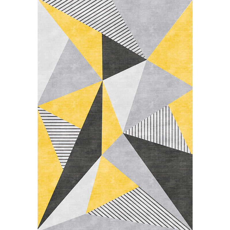 Nordic Geometric Pattern Rug with Stripe Yellow and Grey Modern Rug Polyester Washable Pet Friendly Anti-Slip Carpet for Living Room