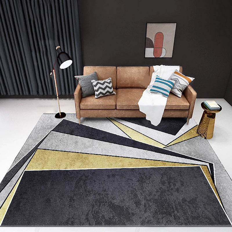 Multicolor Bedroom Rug Polyester Modernism Colorblock Geometric Pattern Rug Washable Pet Friendly Carpet